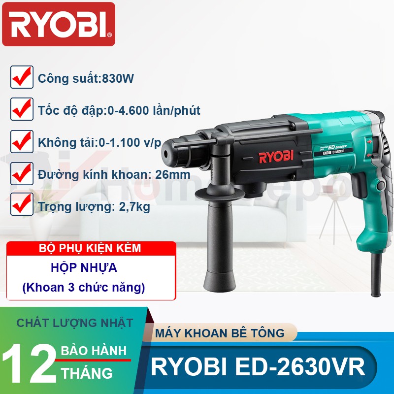 Máy khoan bê tông Ryobi ED-2630VR 830W