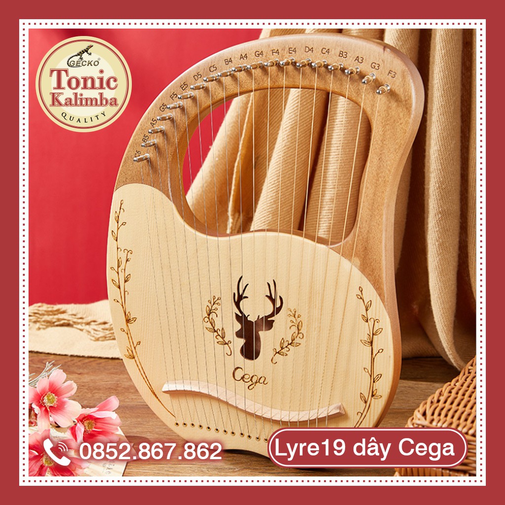 Đàn Lyre 19 dây Harp Cega-MM12 gỗ lõi đào hình Tuần lộc tặng cây chỉnh dây, dây dự phòng, phím gãy đàn, khăn lau