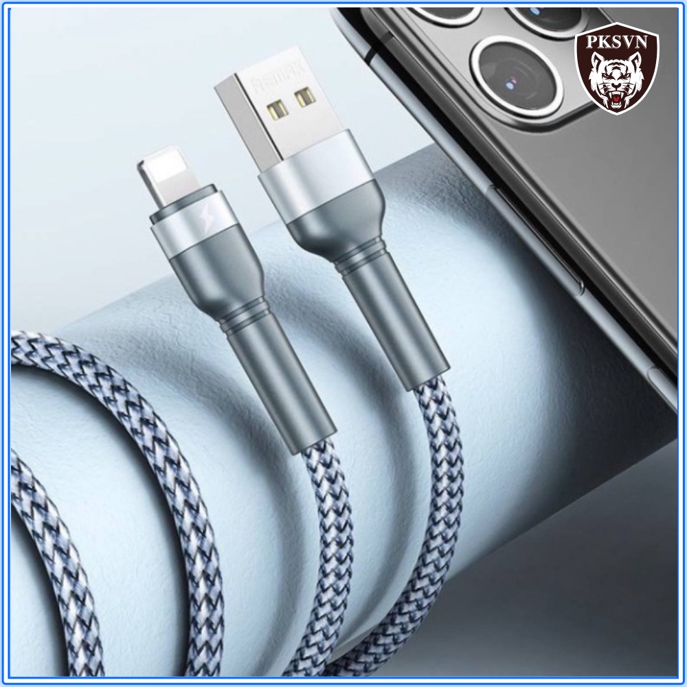 Dây sạc Nhanh chính hãng Remax RC-124i Dây Dù chống gãy gập, Hỗ trợ Sạc nhanh 12w cho 13 Pro max trở xuống -Bảo Hành 12T