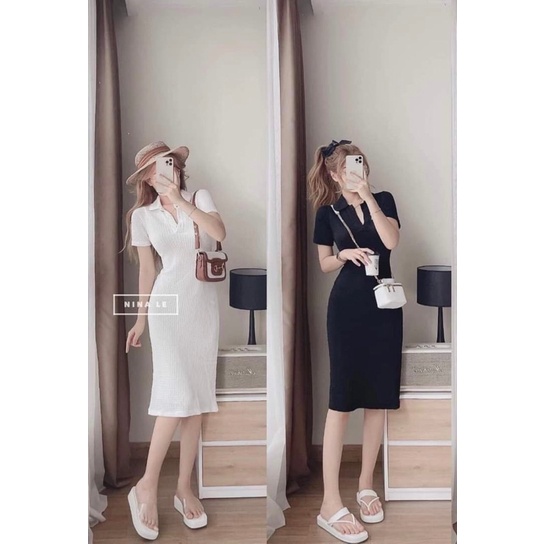 Đầm xốp cổ bẻ tay ngắn