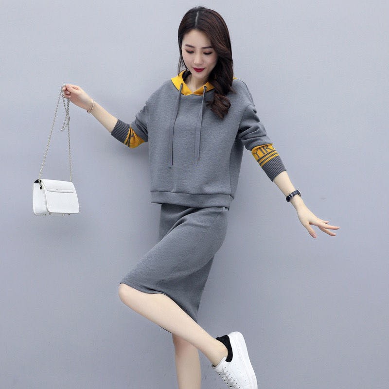 Set 2 Món Áo Hoodie Phối Chân Váy Thời Trang Trẻ Trung Cho Nữ