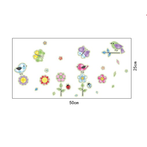 Decal trang trí tường - Hoa Bướm và Chim sắc màu - DẠ QUANG