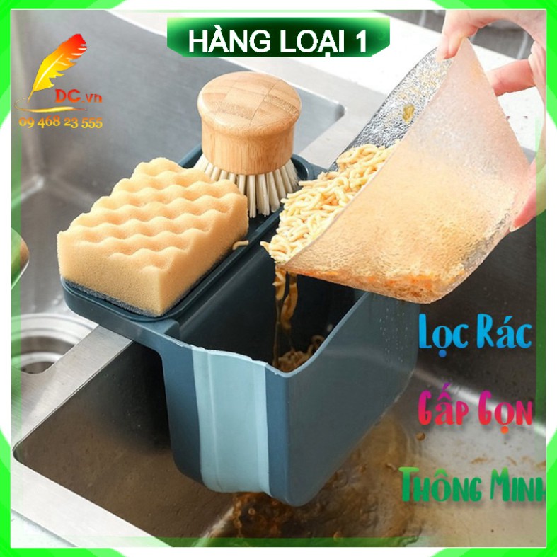 Rổ khay giỏ lọc đựng rác đồ ăn thức ăn thừa treo bồn rửa bát rửa chén bằng nhựa gấp gọn thông minh