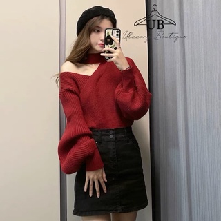 Siêu Hot áo Sweater Thiết kế Cổ Lệch Tay Bồng phong Cách Ulzzang Kèm Ảnh Video thật🍭🍭🍭