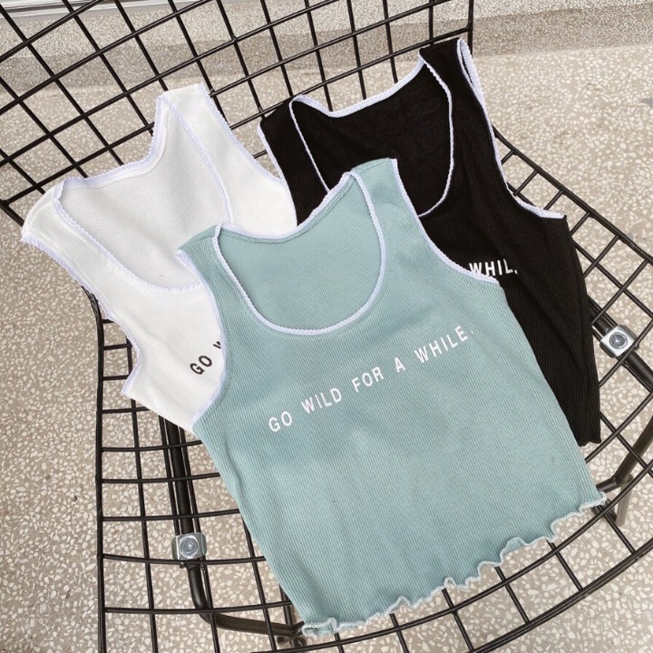 Áo Ba Lỗ Thun Gân Croptop Viền Ren In Chữ Cực Xinh - Hàng có sẵn | BigBuy360 - bigbuy360.vn