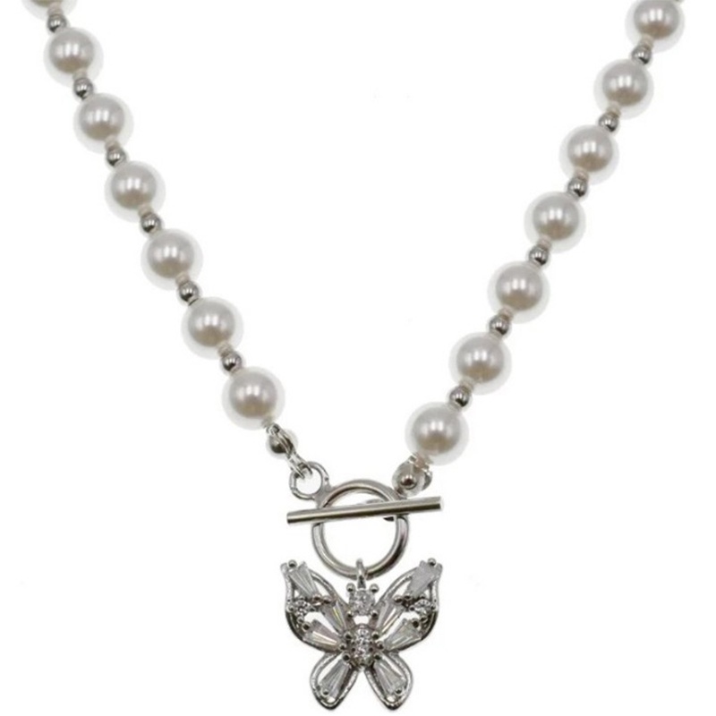 Vòng cổ Mặt Bướm Đính Đá Zircon Ngọc Trai Thanh Lịch