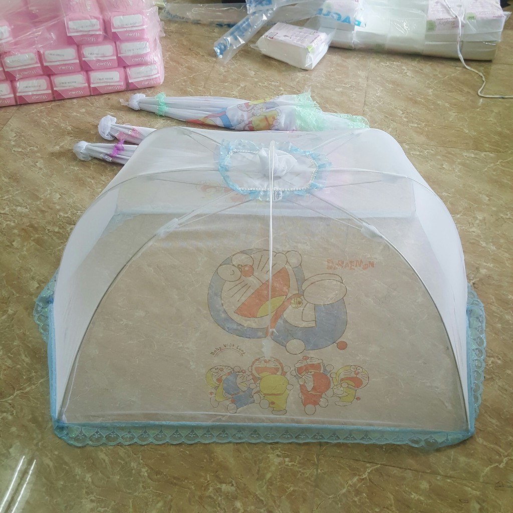 Màn chụp chống muỗi gấp gọn có chân có viền ren cho bé ( 108x75cm)