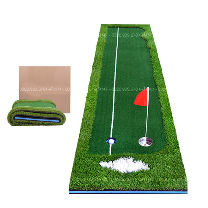 Thảm Tập Putt Golf Vạch Trắng Kích Thước 0.5x3m/ 0.75x3m/ 2 lỗ Golf/ Tặng Kèm 3 Bóng Golf Cũ