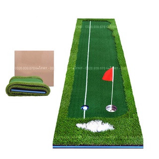 Thảm tập putt golf vạch trắng kích thước 0.5x3m/ 0.75x3m/ 2 lỗ golf/ tặng kèm 3 bóng golf cũ