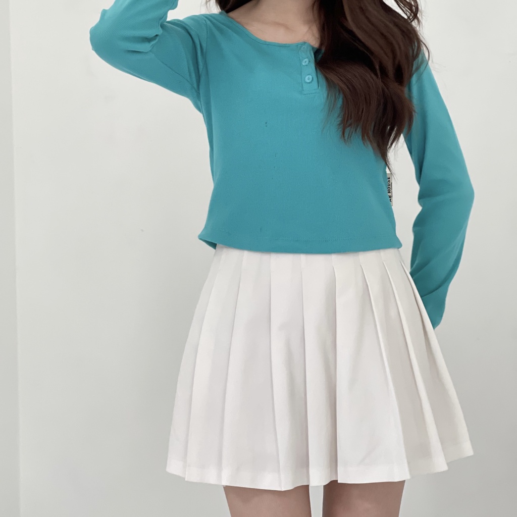 Áo croptop tay dài NEON gân lụa Ulzzang (Ảnh thật/Có sẵn)