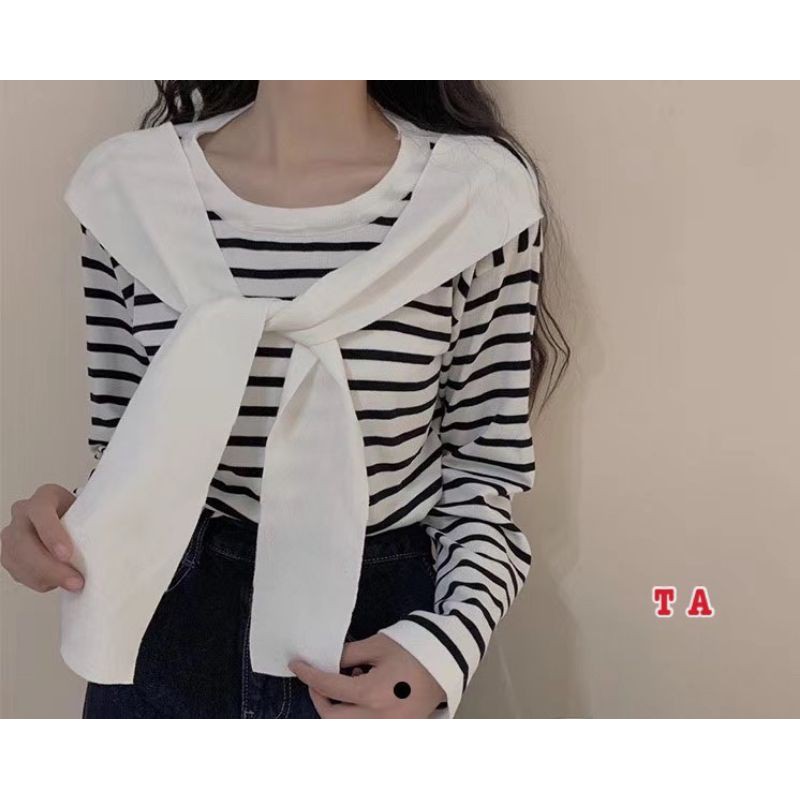 Áo len kẻ ngang kèm khăn hàng QC