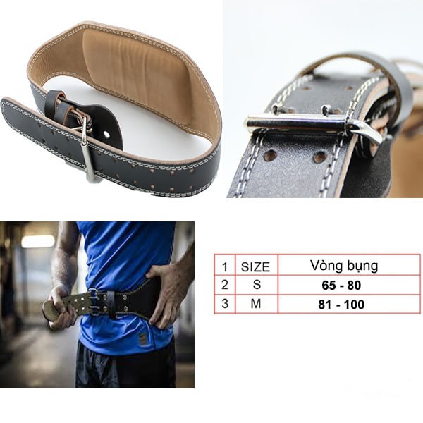 Đai Lưng Cứng Da Bò Thật Tập GYM Có Đệm Êm Hỗ Trợ Squat Tập Chân Mông
