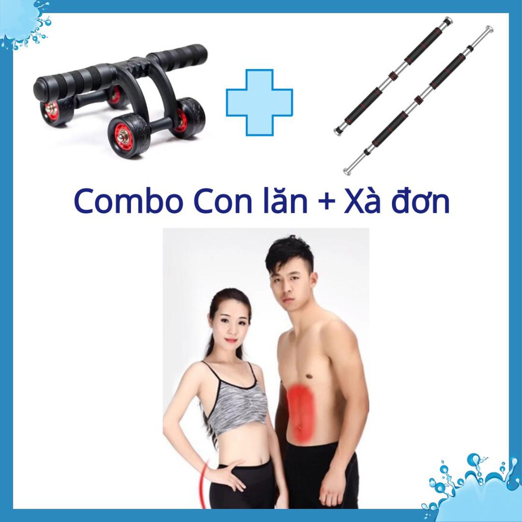 ✅COMBO Tập Gym, Yoga Tại Nhà🔴FREESHIP🔴Con Lăn Tập Bụng 4 Bánh, Xà đơn treo tường,Tập Cơ Bụng cho Nam, Nữ