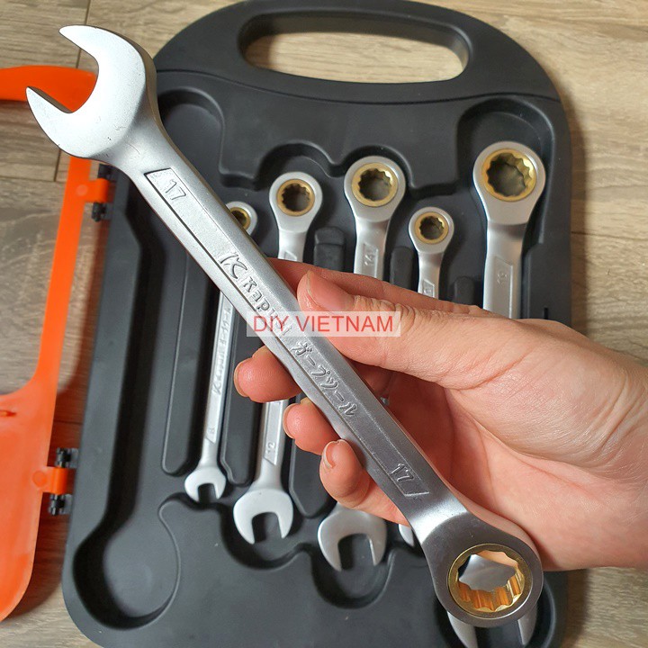 Bộ cờ lê vòng miệng tự động đảo chiều hãng Kapusi Nhật Bản 7 chi tiết - Bộ cờ lê tròng 8-19mm bản chuẩn