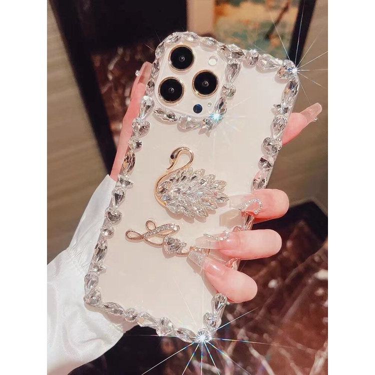 Ốp Điện Thoại Acrylic Trong Suốt Hình Thiên Nga Lấp Lánh Sang Trọng Cho iPhone 14 13 12 11 Pro Max Mini X XS XR 6 7 8 Plus
