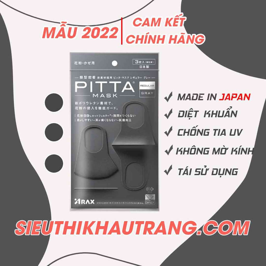Khẩu Trang Pitta Mask Nhật bản - Pitta Mask Đen Xám Gray 2022