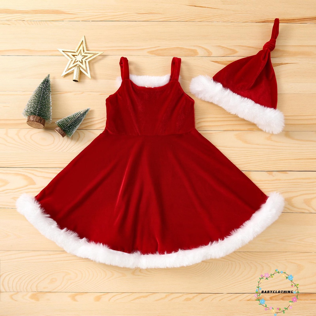 Set trang phục đầm 2 dây + mũ giáng sinh dành cho bé gái 18 tháng - 6 tuổi