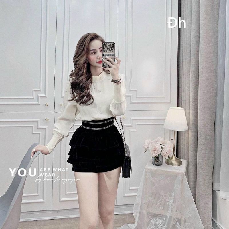 Quần nhung giả váy cạp viền hàng QCL1