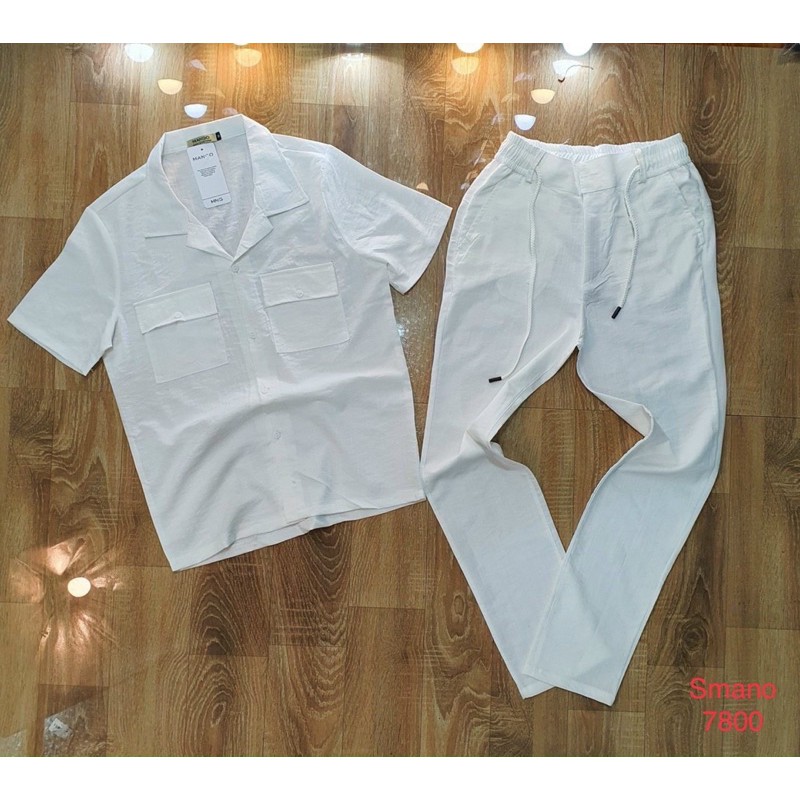 Đồ bộ đũi cổ bẻ áo cộc quần dài . Bộ thể thao đũi thời trang . TUSUMO