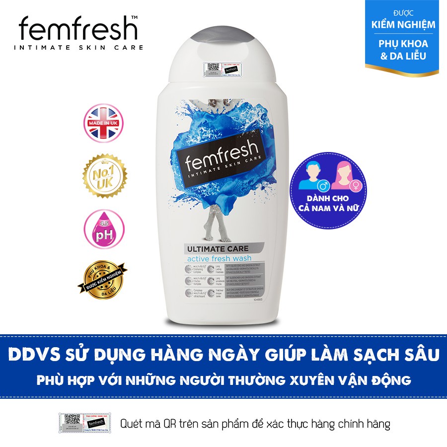 Dung dịch vệ sinh nữ giúp làm hồng vùng kín sạch thơm tươi Mới Femfresh Active Fresh Wash 250ml UK