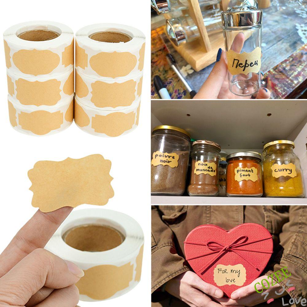 Cuộn 300 nhãn dán đánh đấu lọ đựng gia vị bằng giấy kraft chống thấm nước đa năng tiện lợi cho nhà bếp