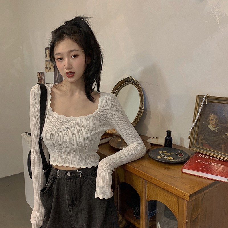 Áo Sweater Dệt Kim Mỏng Kiểu Hàn Quốc Thiết Kế Xinh Xắn Cho Nữ