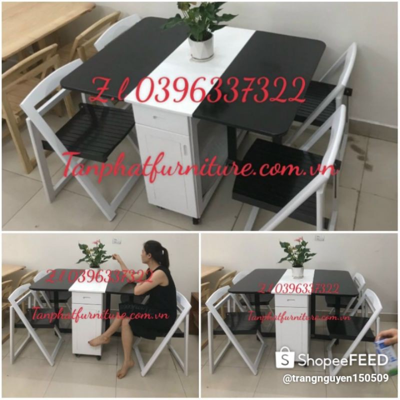 Bộ bàn ăn thông minh 4 ghế Gỗ Sồi Nga 100% ko pha gỗ tạp