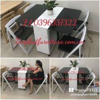 Bộ bàn ăn thông minh 4 ghế Gỗ Sồi Nga 100% ko pha gỗ tạp