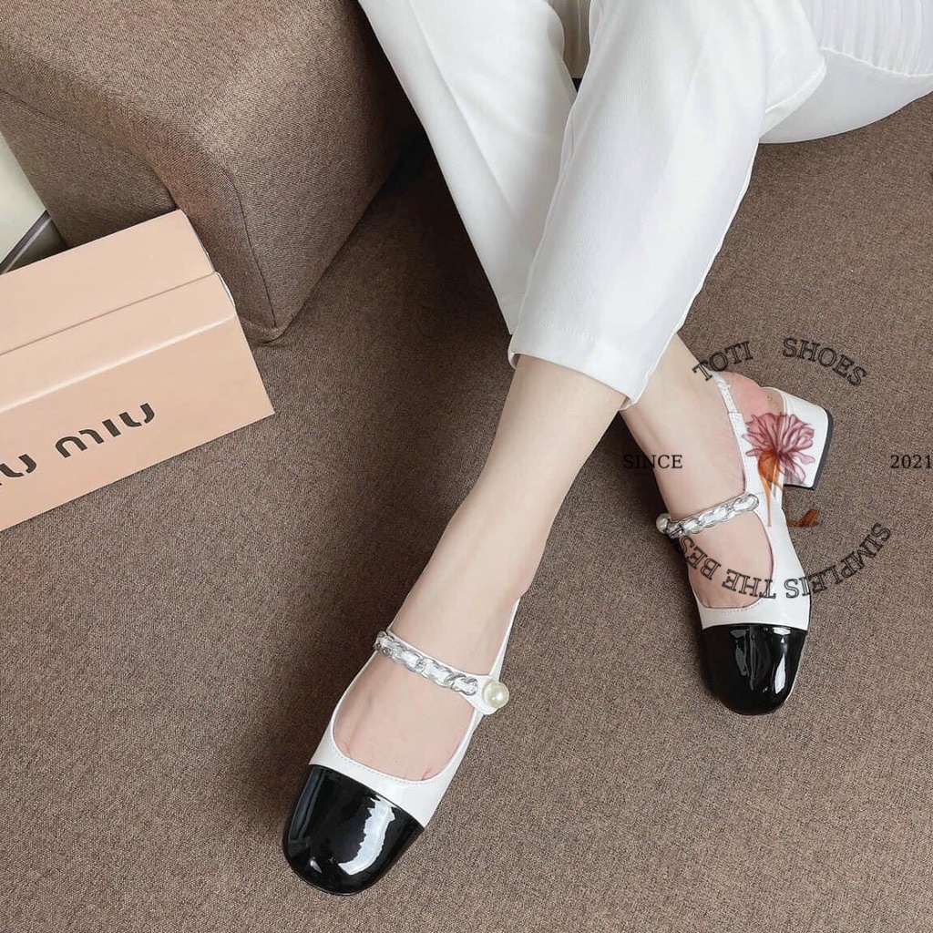 GIÀY CAO GÓT TOTIIE STORE - GIÀY NỮ PHỐI XÍCH HIỆN ĐẠI  - CAO GÓT HỞ HẬU ĐẾ VUÔNG 5 PHÂN  G2203160