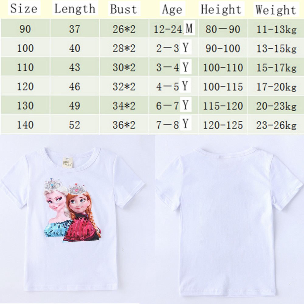 Áo Thun In Hình Công Chúa Băng Giá Cho Bé Gái Từ 1-8 Tuổi