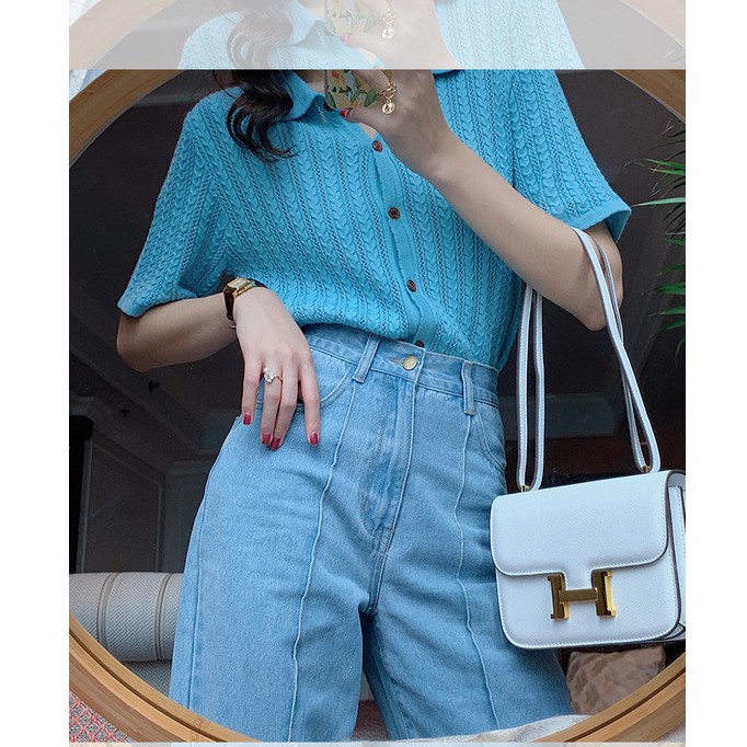 Áo thun cổ Polo ngắn tay dáng ôm chất lụa mát thời trang xinh xắn cho nữ | BigBuy360 - bigbuy360.vn