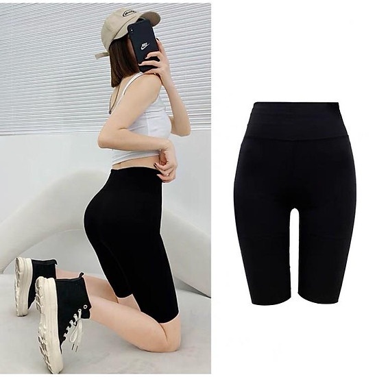 Quần legging lửng vải thun cotton cao cấp biker nữ đùi ngố đồ mặc nhà dáng ôm bó tập gym yoga Quần legging đùi freesize