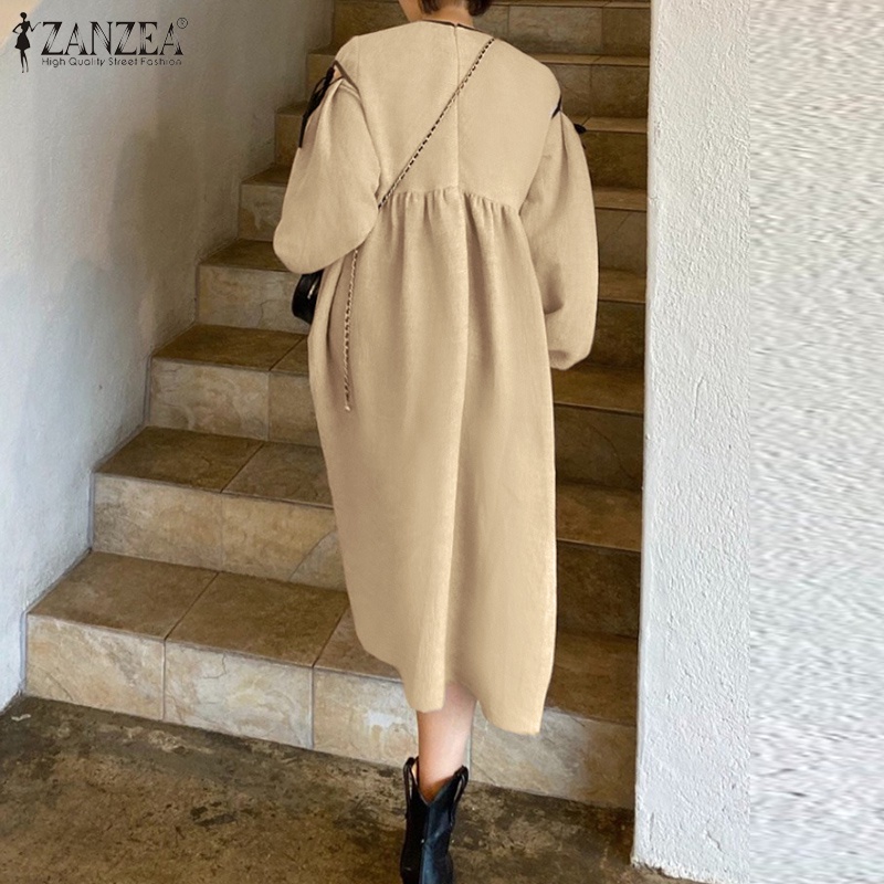 Đầm Zanzea tay dài có túi thời trang vintage cho nữ