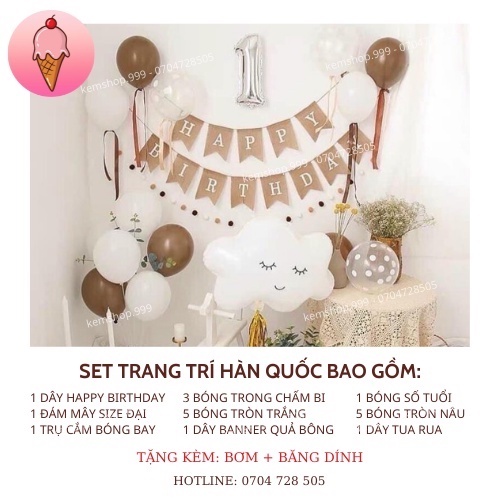 Set Trang Trí Sinh Nhật Hàn Quốc Phong Cách Retro [Tặng BƠM + BĂNG DÍNH + BÓNG NGÔI SAO + BÓNG HB TY] - Kemshop K21