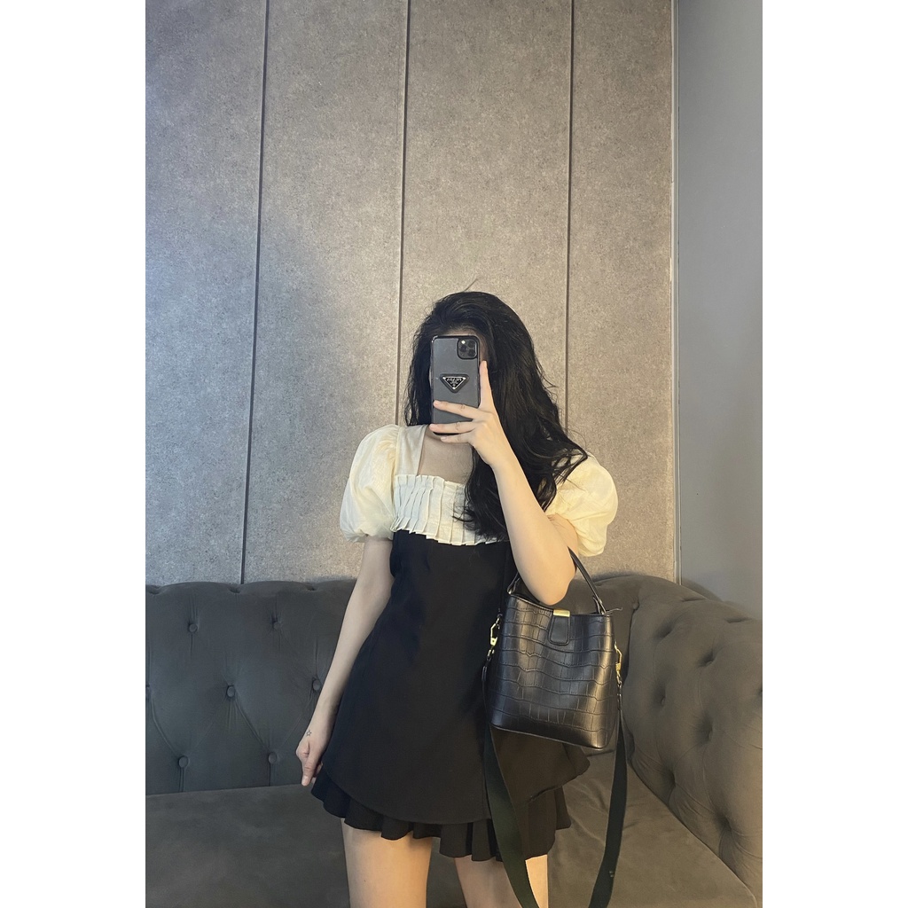 Áo Thô Nhẹ Phối Tơ Bèo Ngực Tay Bồng Chun Lưng 2 Màu [LanHin90]