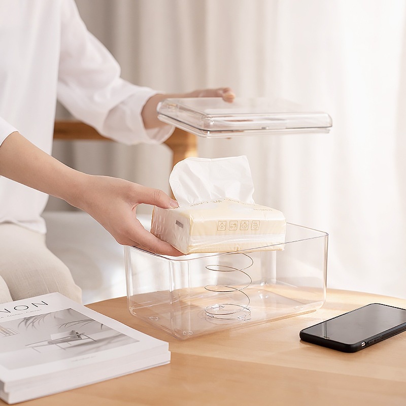 Hộp Đựng Khăn Giấy Nắp Lật Trong Suốt Tiện Dụng