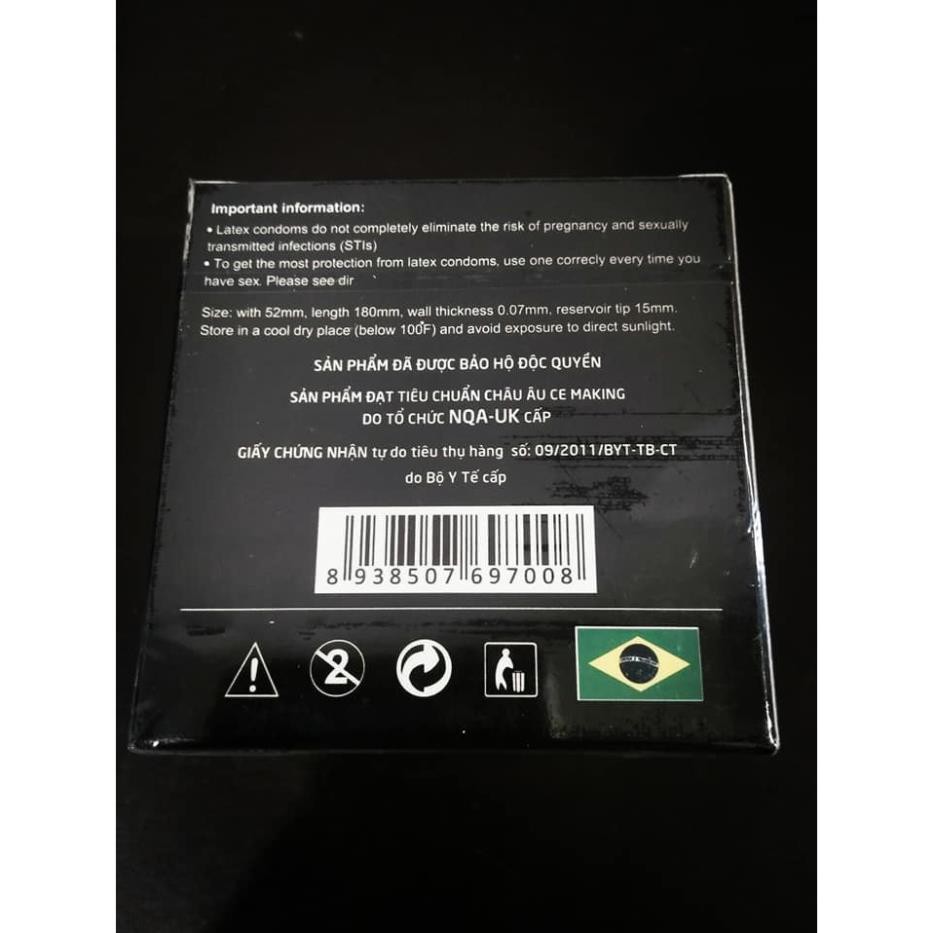 Hộp 12c bao cao su gân gai kéo dài thời gian ROCMEN đen BCSRD001