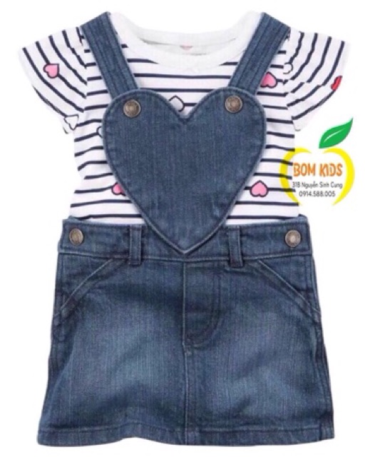 Váy yếm jean + áo body Carter