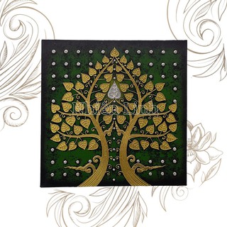 tranh treo tường, treo trang trí, vẽ tay thủ công 3D, chất liệu vải 60x60cm ( tranh phòng thờ) Hình cây lá bồ đề
