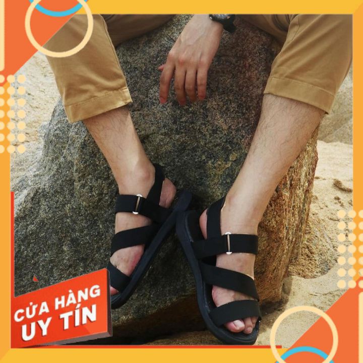 Dép sandal nam nữ SAADO đen đi học, đi chơi [HÀNG CHÍNH HÃNG]