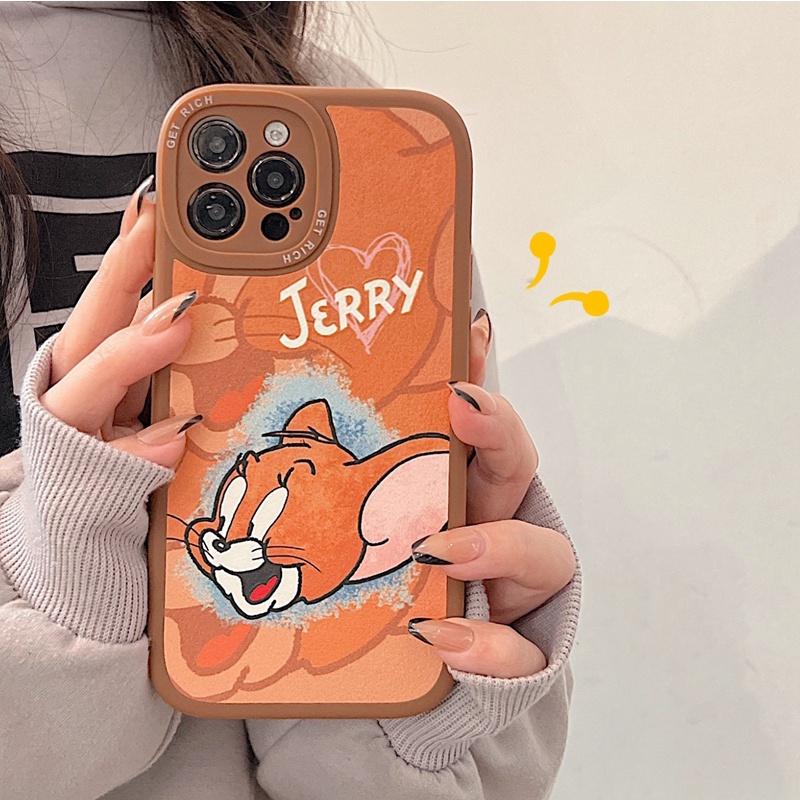 Ốp Điện Thoại Da Họa Tiết Mèo Và Chuột Dễ Thương Cho iPhone 13 Pro Max 12 Pro Max 11