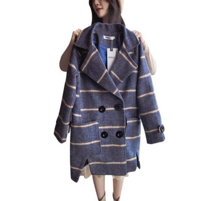 Áo khoác dạ nữ, áo khoác mùa đông, áo khoác nữ dáng dài, áo khoác kẻ,sang chảnh phong cách Hàn quốc