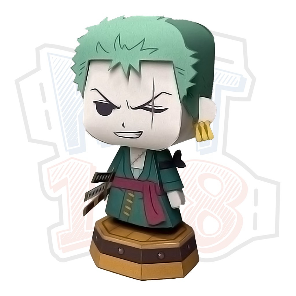 Mô hình giấy Anime Chibi Roronoa Zoro - One Piece + kit mô hình hộp trang trí