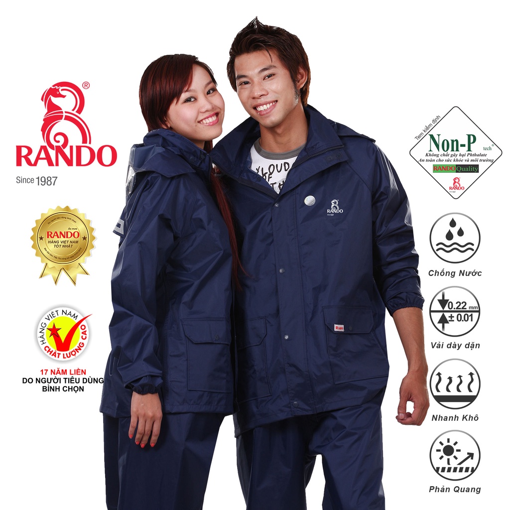 Áo Mưa Bộ A+ Vải Dù Cao Cấp, RANDO Chính Hãng, GIÁ SỈ, Phản Quang An Toàn, Không Thấm Nước Dành Cho Đi Phượt, Đi Xe máy