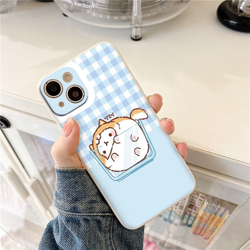 Ốp điện thoại iphone mèo ú caro xanh cute cho 6/6plus/6s/6splus/7/7plus/8/8plus/x/xr/xs/11/12/13/pro/max/plus/promax