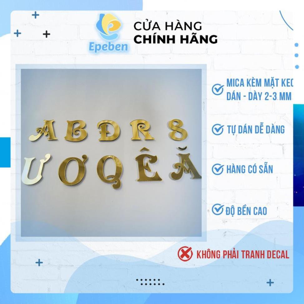 Đặt Làm Chữ Mica Làm Logo Dán Tường Dày 2mm 1 Mặt Mica 1 Mặt Keo Cao 5->30cm Font Victorian