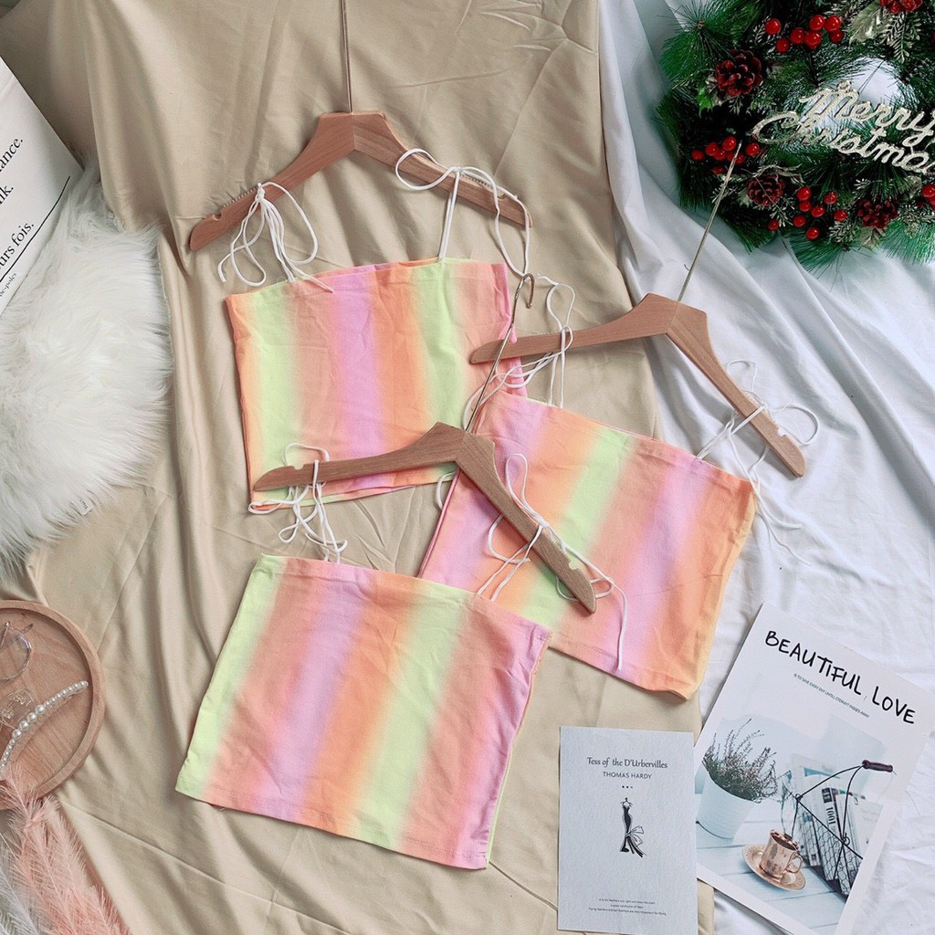 áo croptop loang màu cam phối cột nơ vai xinh xinh siêu hot hit