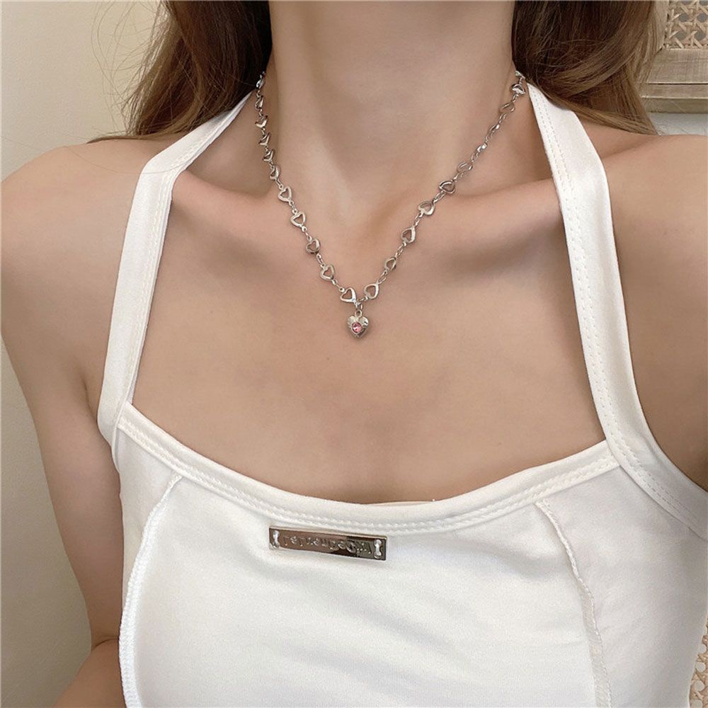 Vòng cổ choker mặt trái tim màu hồng thời trang phong cách punk độc đáo cổ điển