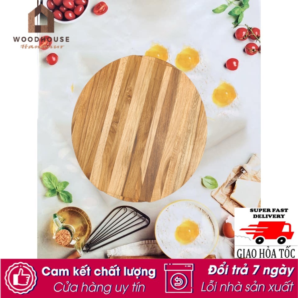 Hot Thớt gỗ teak hình tròn có viền cầm R- 27 cm giá rẻ - Wood Cutting Boards Hàng Xuất Khẩu Châu Âu