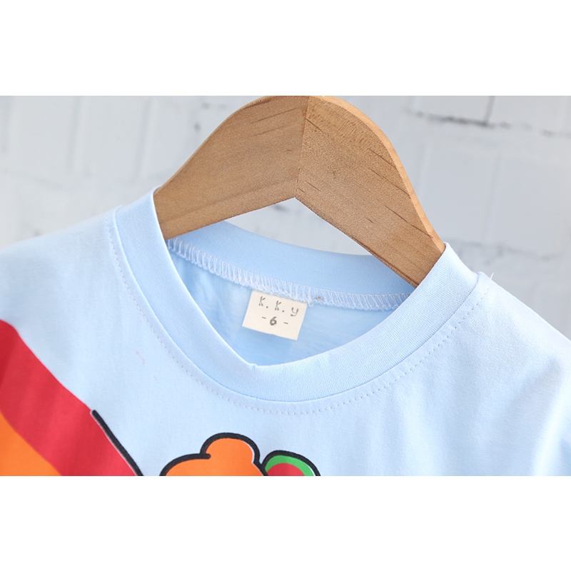 Bộ Trang Phục 2 Mảnh Gồm Áo Thun Tay Ngắn In Họa Tiết Hoạt Hình + Quần short denim Cho Bé Trai